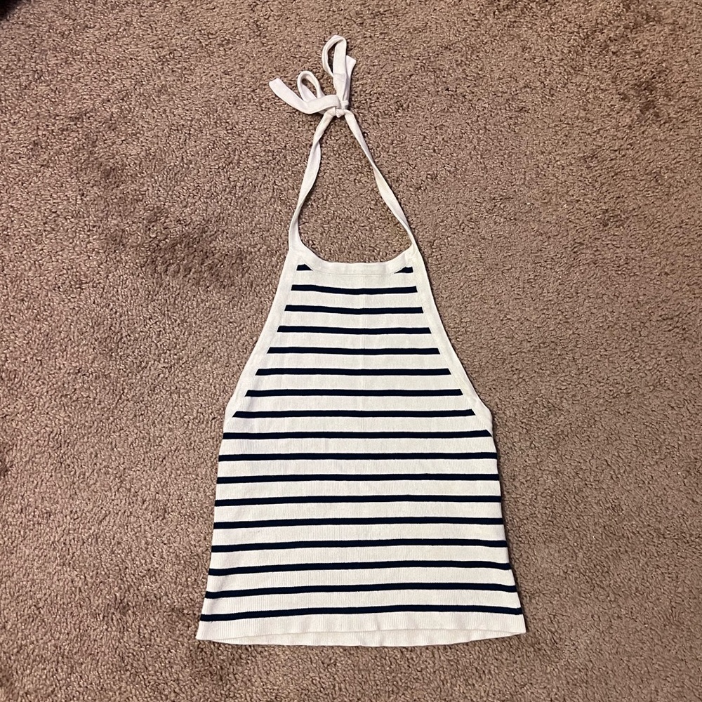 Forever 21 Navy Blue Striped Halter Crop Top